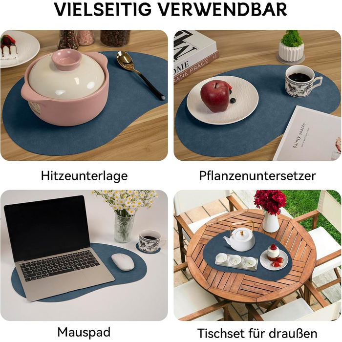 Набори підставки під гаряче та серветки для столу, миючі, термостійкі, імітація шкіри, двосторонні, 43x30 см, світло-зелений+бежевий (4 шт.)