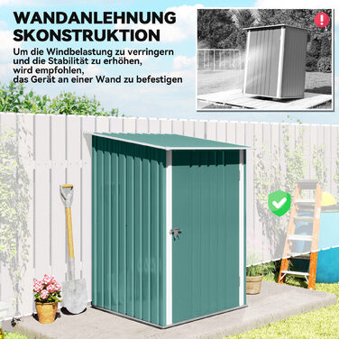 Металева садова комора, навіс для інструментів, з замком, для зовнішнього використання, 100x103x160 см, зелений