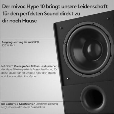 Активний сабвуфер Mivoc Hype 10 G2 HiFi 10 300 Вт 20-180 Гц чорний для домашнього кінотеатру та музики