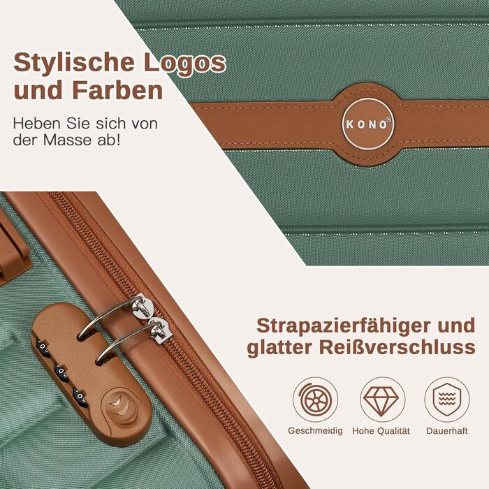 Чемодан KONO середнього розміру 66см з ABS+PC, з подвійними колесами та кодовим замком (Темно-зелений/Коричневий)