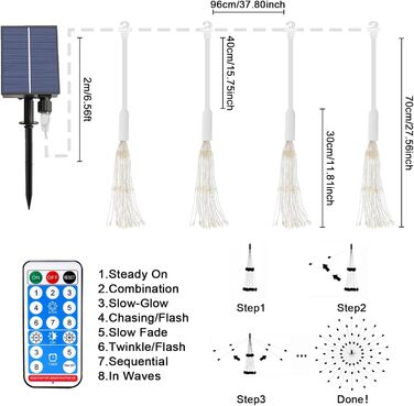 Світлодіодні струнні ліхтарі JIMACRO, 480 LED, сонячні, 8 режимів, водонепроникні, з пультом