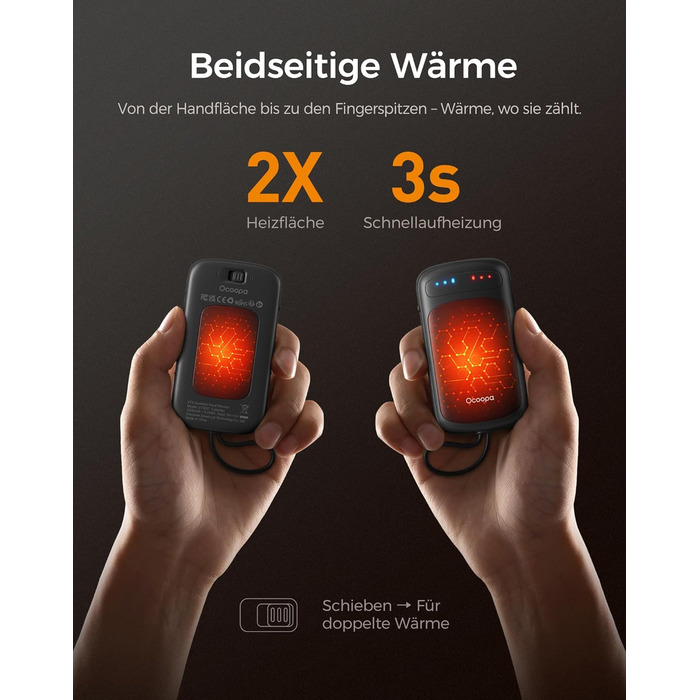 Електричні грілки для рук OCOOPA DuoHeat UT5 - чорні, для кемпінгу, полювання, подорожей, подарунок для чоловіків