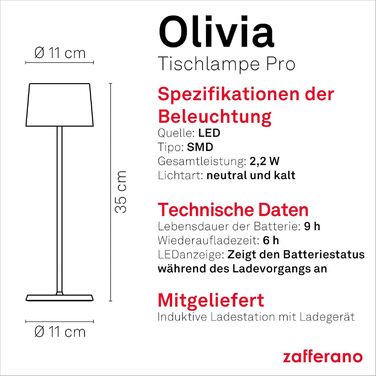 Zafferano Olivia Pro: портативна лампа з регулюванням яскравості, золото, 35 см
