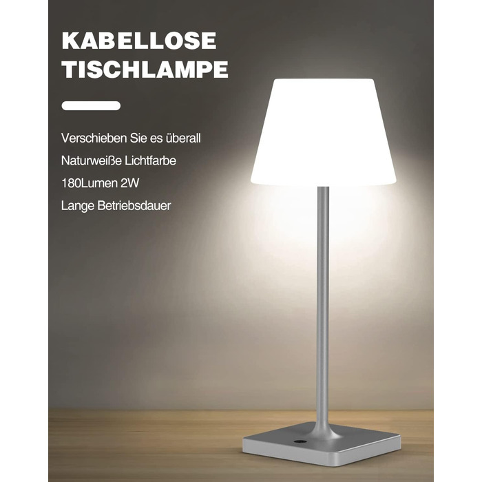 LED настільна лампа Infray з акумулятором, диммування, IP44, для дому та вулиці, 4000mAh, природальний білий (сірий)