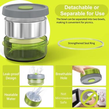 Набір ланч-боксів Lille Home 1065 мл з термоізоляцією, 2 контейнери BPA-free, сумка, столовий прилад, зелений