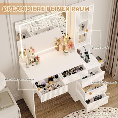 Дзеркальний туалетний столик Belife з підсвічуванням та 7 шухлядами, з розеткою та 3 кольорами світла для спальні (V3)