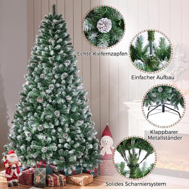 Штучна ялинка Yaheetech зі снігом та 64 шишками, 228 см, 920 гілок, вогнестійка, з металевим підставкою та системою швидкого складання