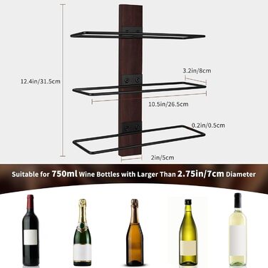 Металева полиця для пляшок вина, 9 відділень, чорна, настінна | Weinregal