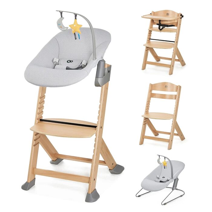 Дитячий стільчик Kinderkraft ENOCK 3 в 1 (6 міс - 10 років), сірий. Регулювання спинки, знімний бампер та ремінь безпеки