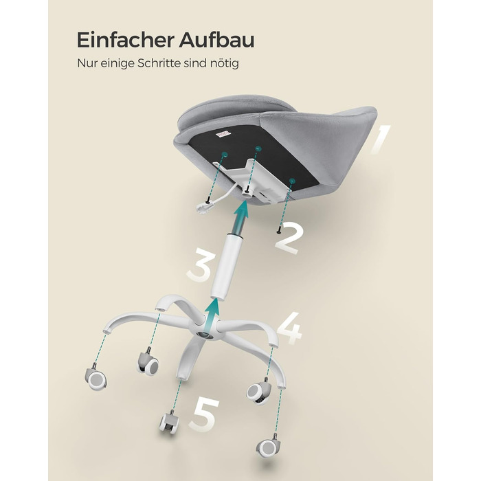 Крісло SONGMICS для офісу та дому, крісло для макіяжу з велюру, регульоване по висоті, сіре, OBG020G04