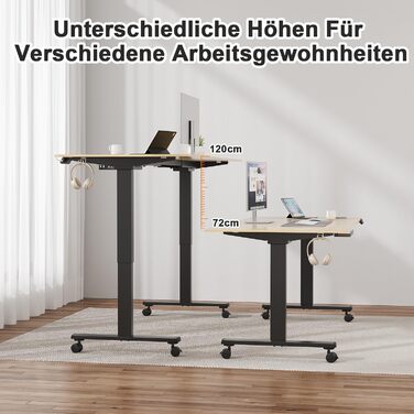 Регульований стіл JUMMICO з міцним металевим каркасом та 2 моторами, 3 режими пам'яті, для сидячої та стоячої роботи (білий), 100 x 140 см, чорний