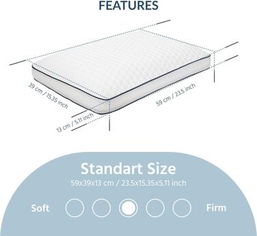 Подушка для підтримки шиї Home Sense Memory Foam 40x60 см, ортопедична, яку можна прати, висота 13 см, без ароматизаторів