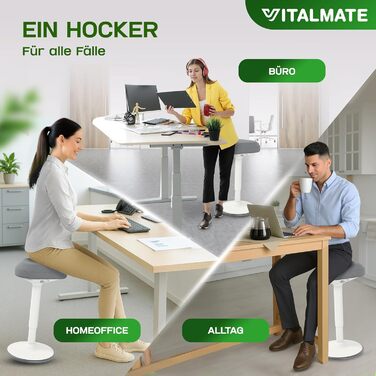 Офісний стілець VITALMATE з регулюванням висоти та неслизьким покриттям. Стільчик-гойдалка, стоячий стілець для офісу та дому (білий)