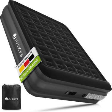 Надувний матрац Juskys самонадувний 150x200 см - 2 місця з вбудованим насосом - ідеальний для гостей та кемпінгу - водонепроникний, блакитно-білий (чорний, двоспальний)