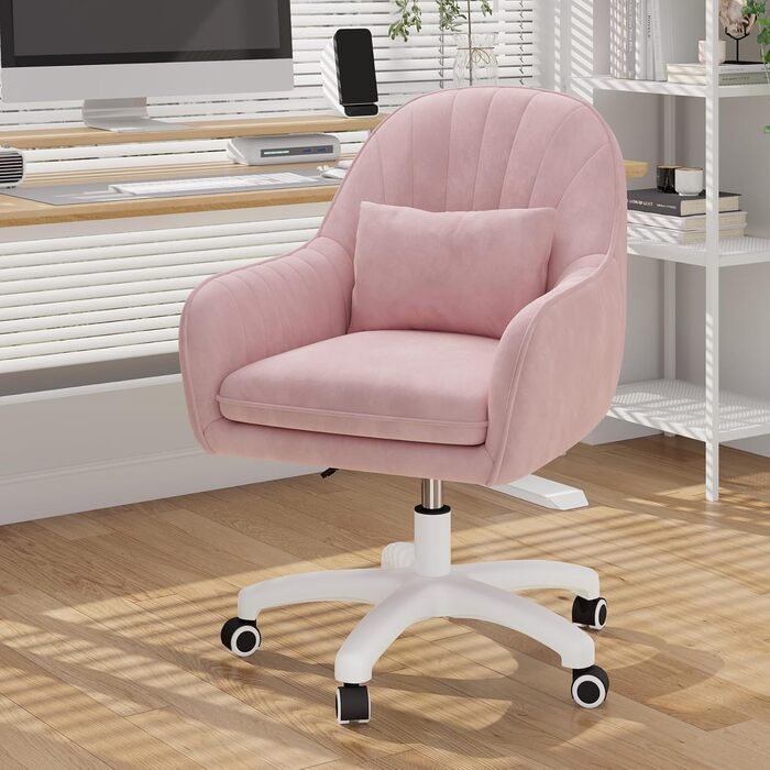 Крісло Aivermeil для дому та офісу, оксамитове, з підголівником, поворотне, регульоване по висоті, ергономічне, для робочого кабінету, спальні, до 120 кг (Рожеве)