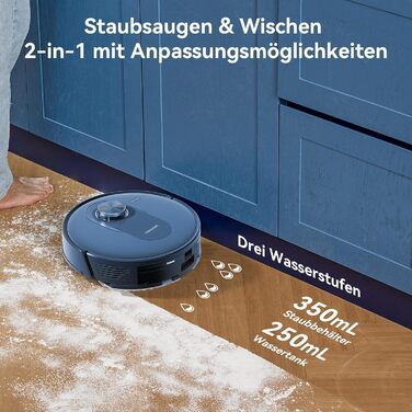 Робот-пилосос Proscenic Q8 з функцією миття 4200Pa, 200хв, потужний, з лазерною навігацією, 5 карт, керування через APP, Alexa, Siri, IFTTT, для підлоги та килима, видалення шерсті тварин, блакитний