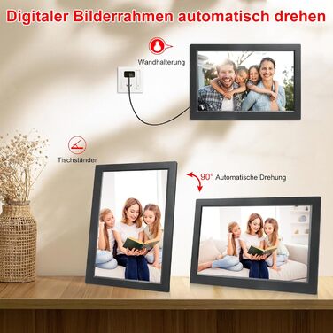 Frameo Цифровий фоторамка 15.6 дюймів Wi-Fi, FHD IPS сенсорний екран, 32GB, автоматичне обертання, ділитися фото та відео, кріплення на стіну