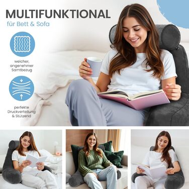 Подушка для спини ELONEO з підлокітниками – для ліжка та дивана. Зробить підтримку спини, голови та шиї більш комфортною (з роликом для шиї)