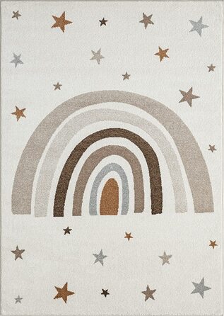 Сучасний м'який дитячий килим з м'яким ворсом, легкий у догляді, не забарвлюється, має Райдужний візерунок(60 х 100 см, кремовий)