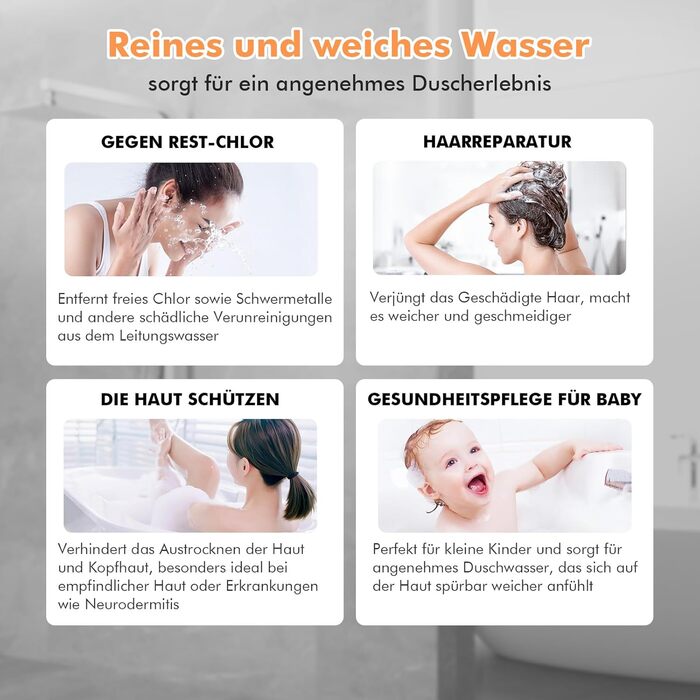 Фільтр-лійка для душу MEKO з високим тиском, ручна насадка з 15-шаровою системою фільтрації, шланг 1,5 м, 3 режими, економна водою, видаляє хлор, жорстку воду, важкі метали (сріблястий)