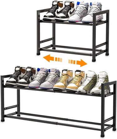 Висувна полиця для взуття Bumusty для шафи, 2-поверховий органайзер для взуття та місце для зберігання, закрита полиця для взуття, міцна і довговічна металева полиця для взуття для передпокою, чорний