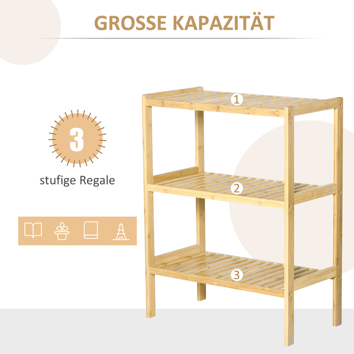 HOMCOM Рега́л з бамбуку, 3 полиці, 62 см x 33 см x 80 см, натуральний колір
