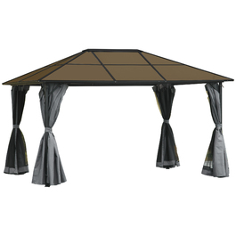 Намет для вечірок Outsunny Gazebo 4x3 м з бічними панелями та сітчастими бортами, дах ПК з алюмінію темно-сірого кольору