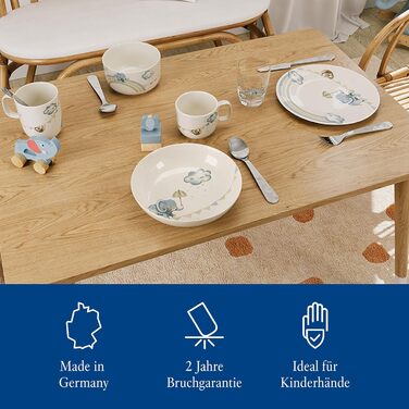 Дитячий набір посуду Villeroy & Boch Boho Kids 'Walk like an elephant' (3 шт.) – блакитний, преміум-посуд для дітей, миття в посудомийній машині, безпечний для мікрохвильовки, з зображенням слона та лінивця