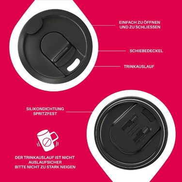 Кружка для кави та чаю Ideus® 470 мл з подвійними стінками, з нержавіючої сталі, з антиковзним руків'ям та кришкою-модулем, великий об'єм (Червоно-зебра)