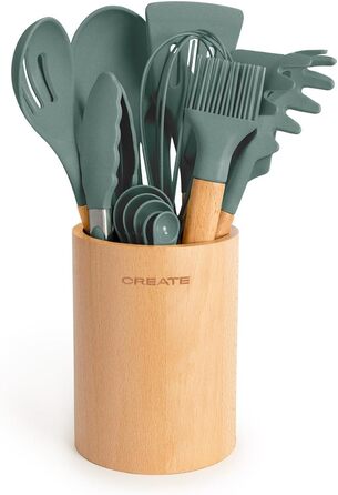 Набір кухонних аксесуарів Sage: 11 предметів з силікону та буку, BPA-free, до 230°C, кремовий