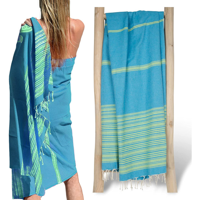 Пляжний рушник для хаммаму ZusenZomer Fouta XXL, Туніський пляжний рушник ручної роботи для жінок, чоловіків, вбираючий, легкий, негабаритний рушник для сауни, 100 бавовняний рушник для хаммаму (Бірюзовий лайм)