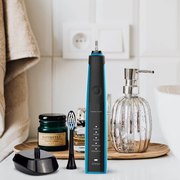 Електрична зубна щітка Tristan Auron SonicMaster (Блакитна) - 6 голів + чохол - 5 режимів, 55000 VPM, таймер 2 хв, 100 днів гарантії