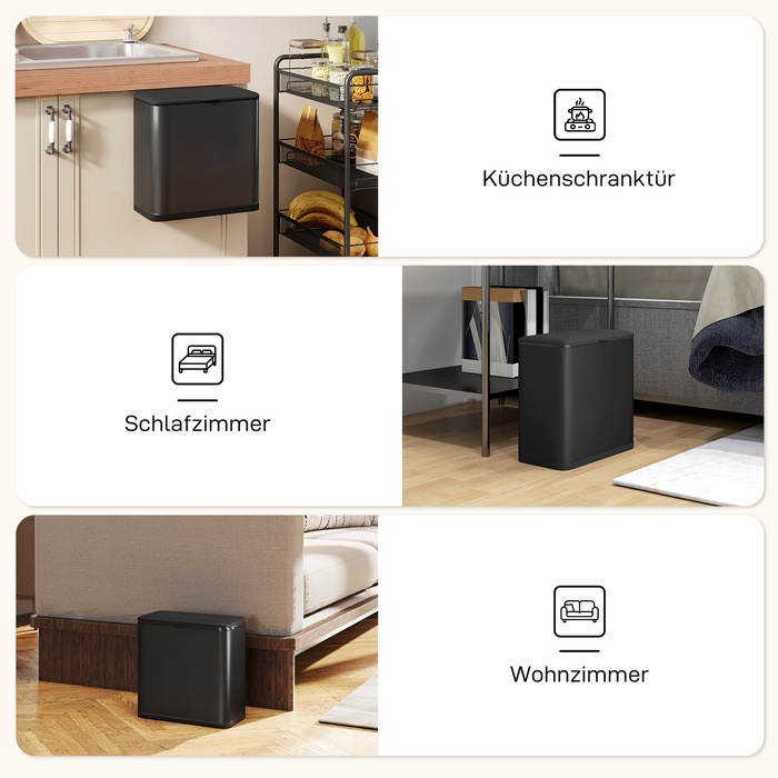 Відро для сміття HOMCOM, 8 л, може бути встановлене як на підлозі, так і підвішене, нержавіюча сталь, чорний