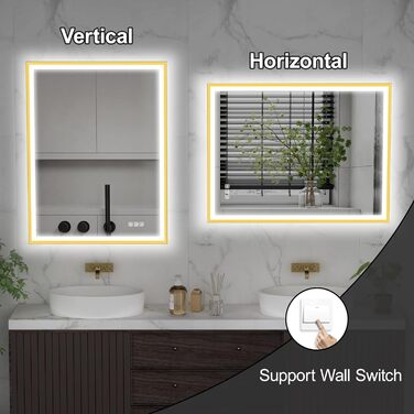 Круглий LED дзеркало для ванної кімнати Furduzz з підсвічуванням, 700 мм, настінний, сенсорний вимикач, регулювання яскравості, 3 кольори, проти запотівання, інтелектуальна пам'ять (модель 2, золота рамка, 70 x 50 см)