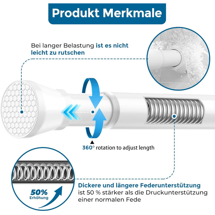 Штанга для штор без свердління AIZESI, 113-197 см, телескопічна, діаметр 22 мм, біла