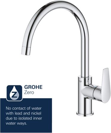 Змішувач для кухні GROHE BauEdge з одним важелем, високий вилив, поворот на 360, хром, 31367001