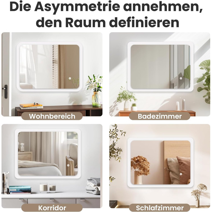 LED дзеркало для ванної кімнати з підсвічуванням 70x50 см, холодне біле світло 6000K, енергозберігаюче