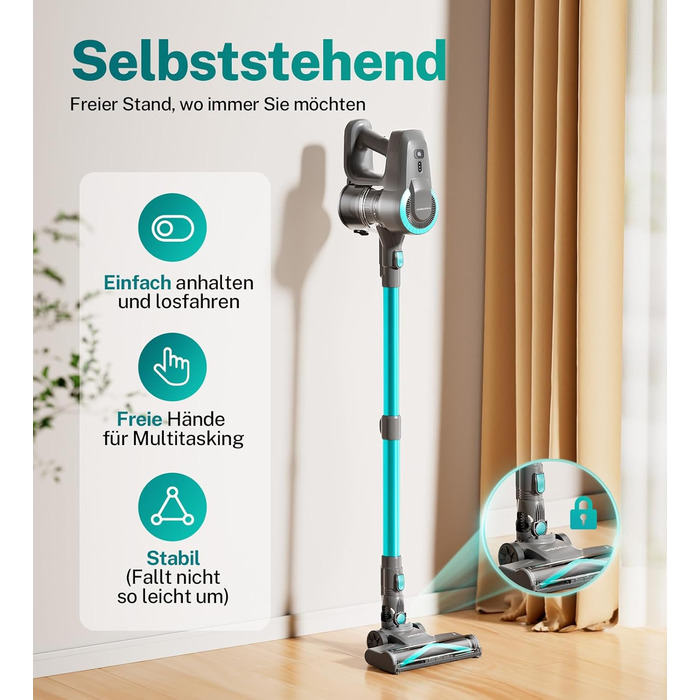 Акумуляторний пилосос 25000Pa, 175W, 50хв роботи, бездротовий, з антизаплутувальною насадкою, самостійно стоячий, легкий ручний пилосос. Підходить для килимів, твердих підлог, видалення шерсті тварин (Цянь)