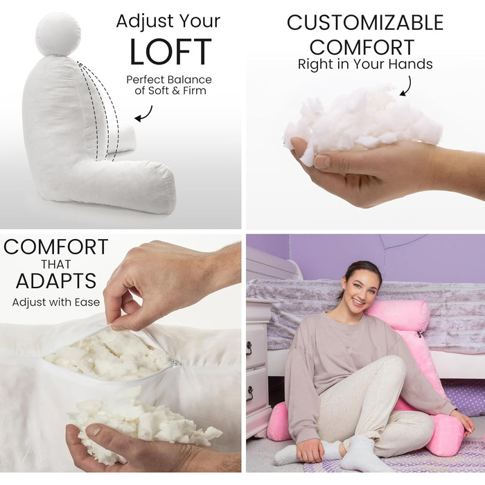 Подушка для чоловіка з підлокітниками - темно-сіра, для читання та відпочинку в ліжку, висока спинка, преміум піна пам'яті, знімний валик для шиї, оригінальна версія (світло-фіолетовий)