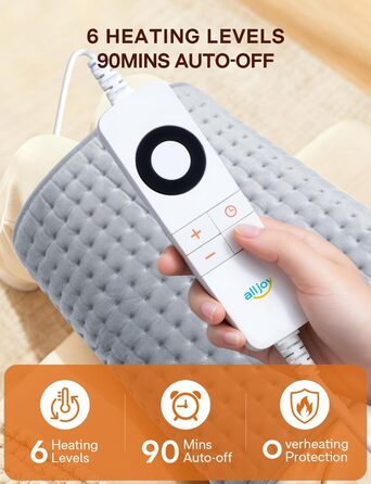 Електричне грілка для спини та тіла ALLJOY 85x45 см з автовимкненням, 6 температурних режимів, сірий колір