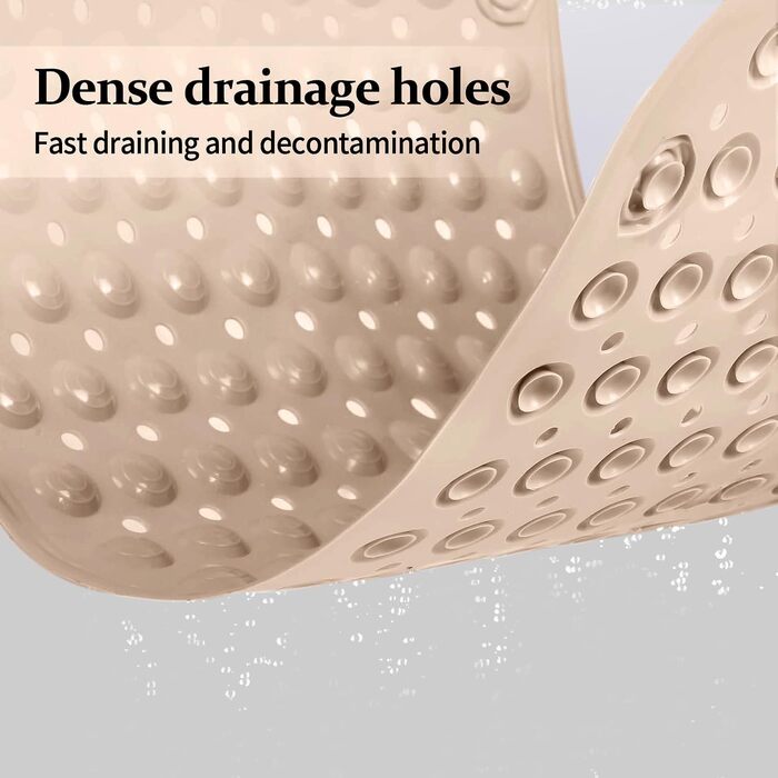 Килимок для душу протиковзкий 50x80 см з присосками та отворами для стоку води, бежевий