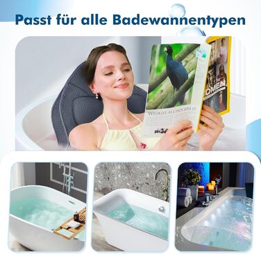 Подушка для ванни Luxus Dicke: повний корпус, підтримка голови, шиї та плечей. Комфорт, розслаблення, аксесуари для спа. Ідеально для ванни (Сірий)