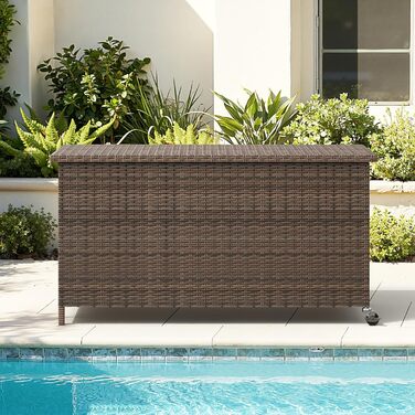 Водонепроникний ящик для зберігання Gartenbox з коліщатками 310л, коричневий 138x61 см для саду та балкону