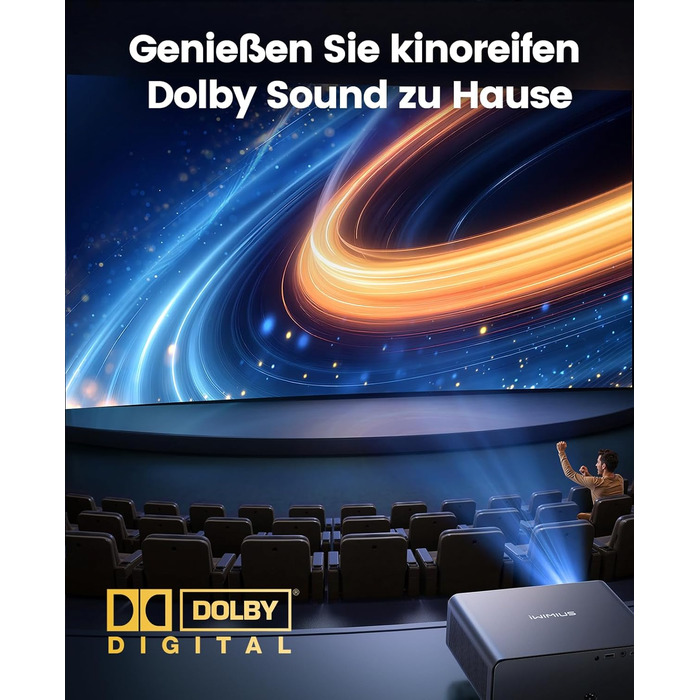 4K проєктор Smart Beamer з Netflix, Dolby Audio, 1000 ANSI люмен. Підтримка автофокусу, корекції трапеції 6D, WiFi 6/Bluetooth. Підходить для Android/iPhone, для дому та на вулицю. Чорний.