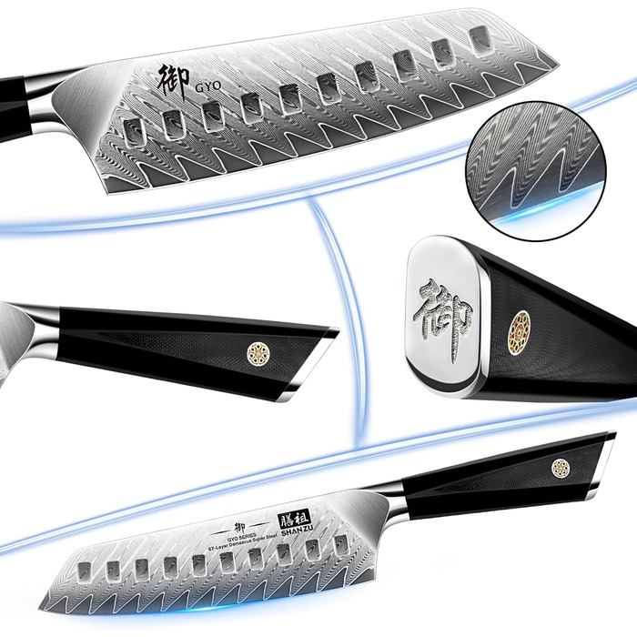 SHAN ZU Кухонний ніж з дамаської сталі, 15 см, професійний, Santoku, 67 шарів, нержавіюча сталь, японська сталь 10Cr15Mov, G10 ручка, серія GYO