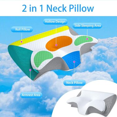 Ортопедична подушка для шиї Tbintul з Memory Foam, ергономічна подушка для сну, зменшує біль у шиї, для тих, хто спить на боці, спині та животі, покращує якість сну, чорний/білий колір