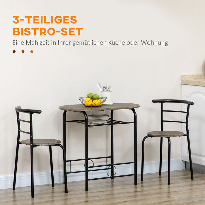 HOMCOM Bistro-Set обідній стіл/кухонний стіл з кріслами, 1 стіл, 2 крісла, 80 см x 53 см x 74,5 см, Чорний | Aosom