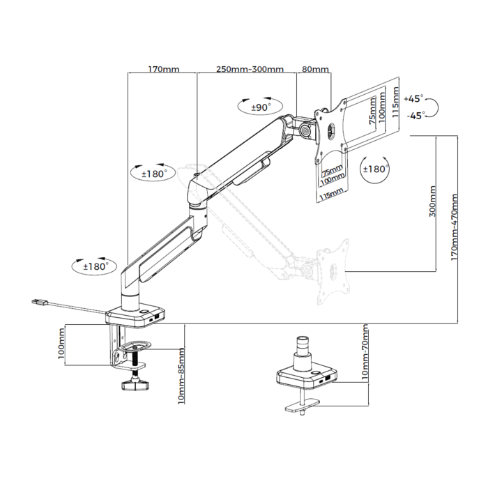 Настільне кріплення для монітора Anda Seat Stealth Pro II RGB 17’’-42’’ Black