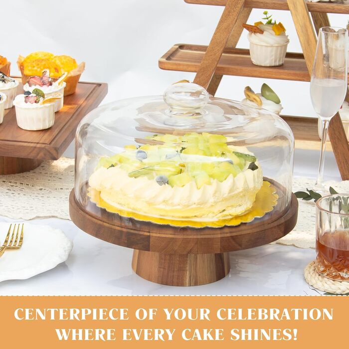 Дерев'яна підставка для тортів з кришкою, 30 см, поворотна, для випічки та декорування
