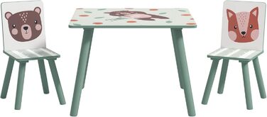 Дитячий стіл ZONEKIZ з 2 стільцями (зелений) - комплект меблів для дитячої кімнати, 3-8 років
